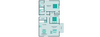 two bed one and a half bath floor plan at forest park apartments