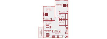 2 bed  bath apt floor plan