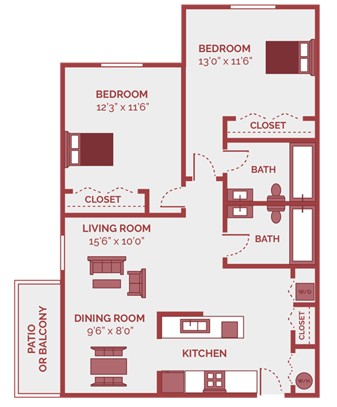 2 bed  bath apt floor plan