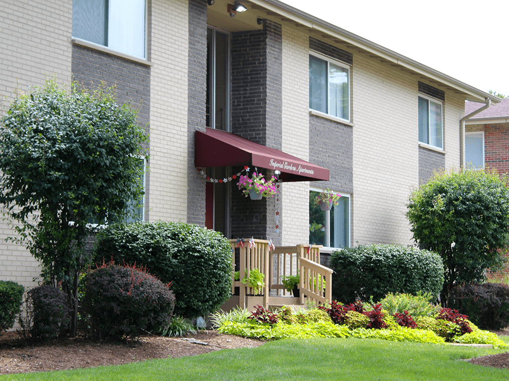 apartment building with a garden