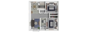 a 3d floor plan of a house with a bathroom and a bedroom