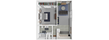 a floor plan of a bedroom with a bathroom and a living room