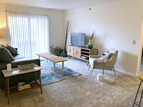 a living room with a couch a chair and a television