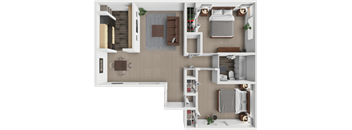 an apartment floor plan at indian springs apartments with 2 bedrooms and a bathroom