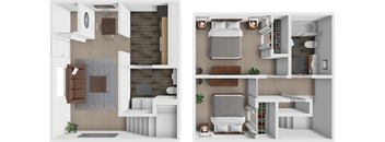 a two floor townhouse with 2 bedroom and 1.5 bathrooms