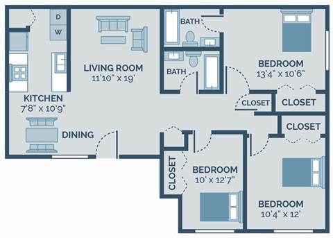 three bedroom apartment floor plan