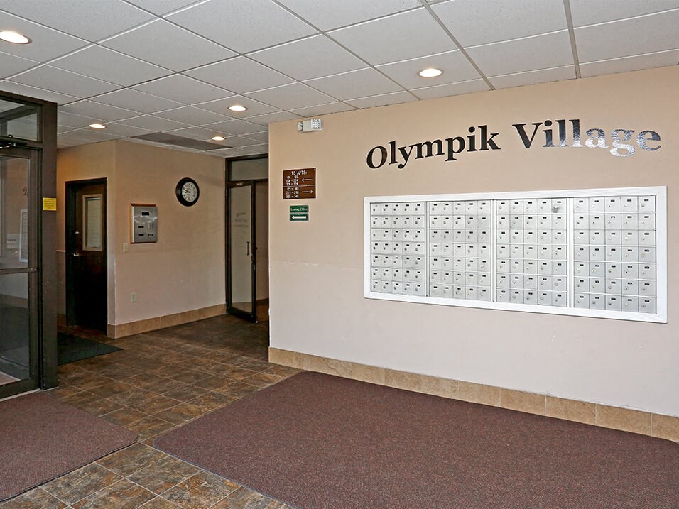 mailroom at Olympik Village Apartments