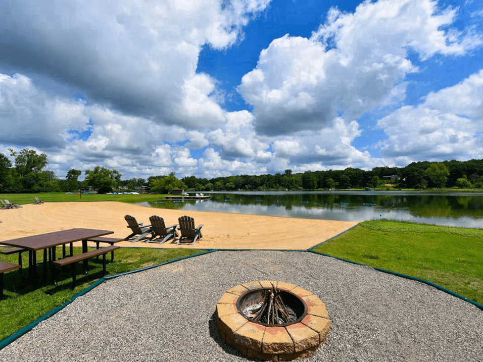 fire fit and beach access at lamberton lake apartments
