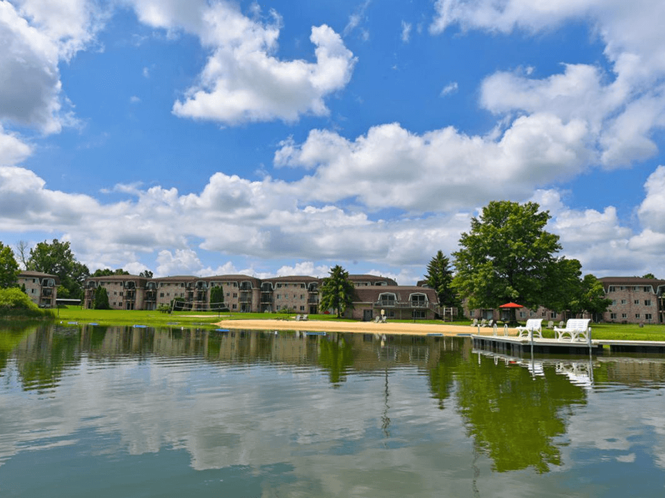 exterior of lamberton lake apartments in grand rapids michigan from the lake