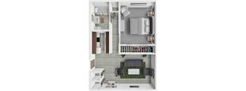 1 bed 1 bath floor plan at Leisure Apartments