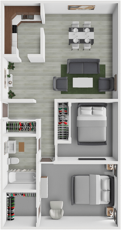 two bedroom floor plan at Leisure Apartments