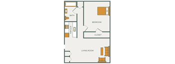 1 bed 1 bath floor plan at leisure apartments