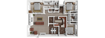 Gallant floor plan with 3 bedrooms and 2 bathrooms at les chateaux apartments in Duluth