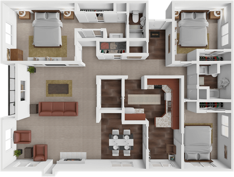 Gallant floor plan with 3 bedrooms and 2 bathrooms at les chateaux apartments in Duluth