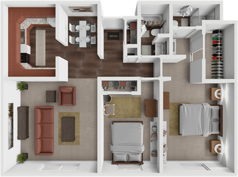 Galley 2 bedroom 2 bathroom floor plan at les chateaux apartments