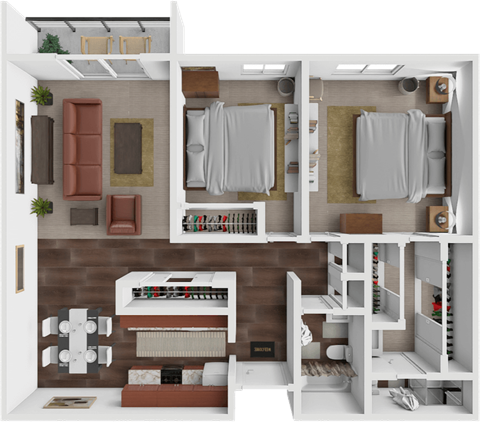 Starboard Floor Plan that is 2 bedroom 2 bathroom apartment at Les Chateaux