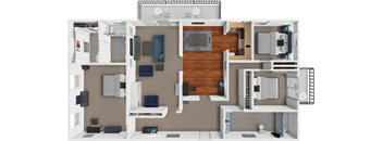 A detailed 3D floor plan of a house showing all rooms and their layouts.