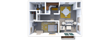 1 bed 1 bath floor plan at Lake Point Apartments