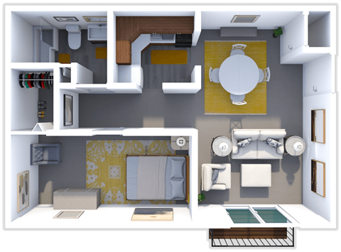 1 bed 1 bath floor plan at Lake Point Apartments