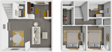 two bedroom townhome floor plan at lake point apartments