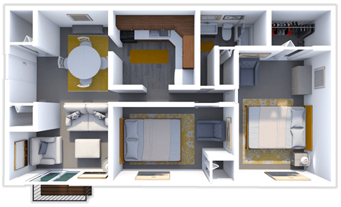 2 bed 1 bath floor plan at lake point apartments