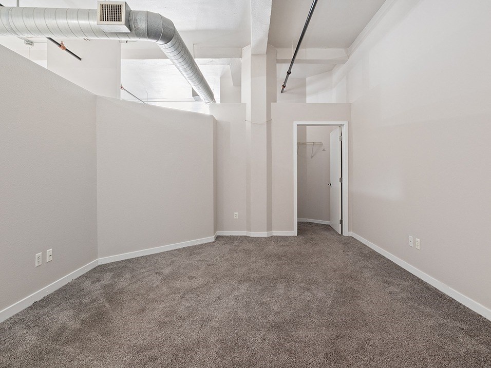 bedroom with carpet and a door to a closet