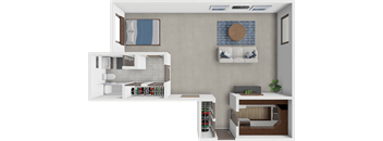 A modern kitchen with a white countertop and a white fridge.