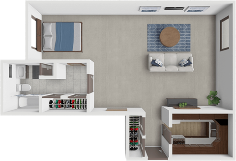 A modern kitchen with a white countertop and a white fridge.