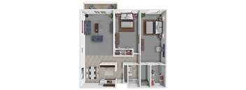 A floor plan of a house with a living room, kitchen, and bathroom.