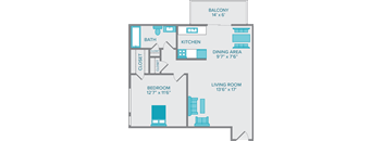 the cutler one bedroom one bathroom floorplan