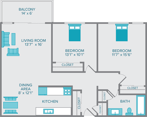 the lakota two bedroom one bath floor plan