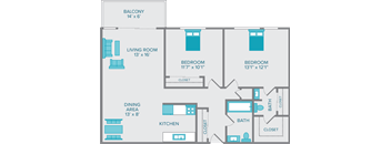 the meade two bedroom one and a half bath floorplan