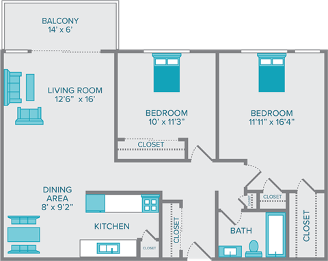 the superior two bedroom one bath floor plan