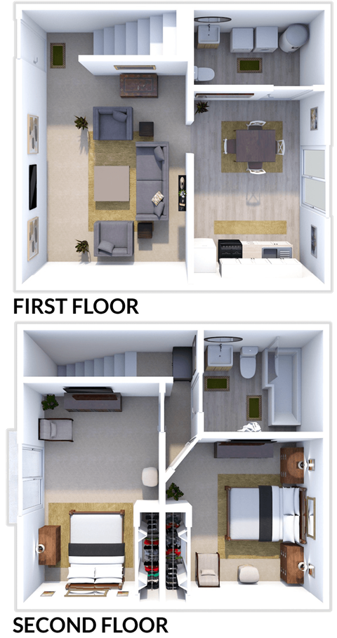 two bed 1 bath townhome floor plan at monticello arms