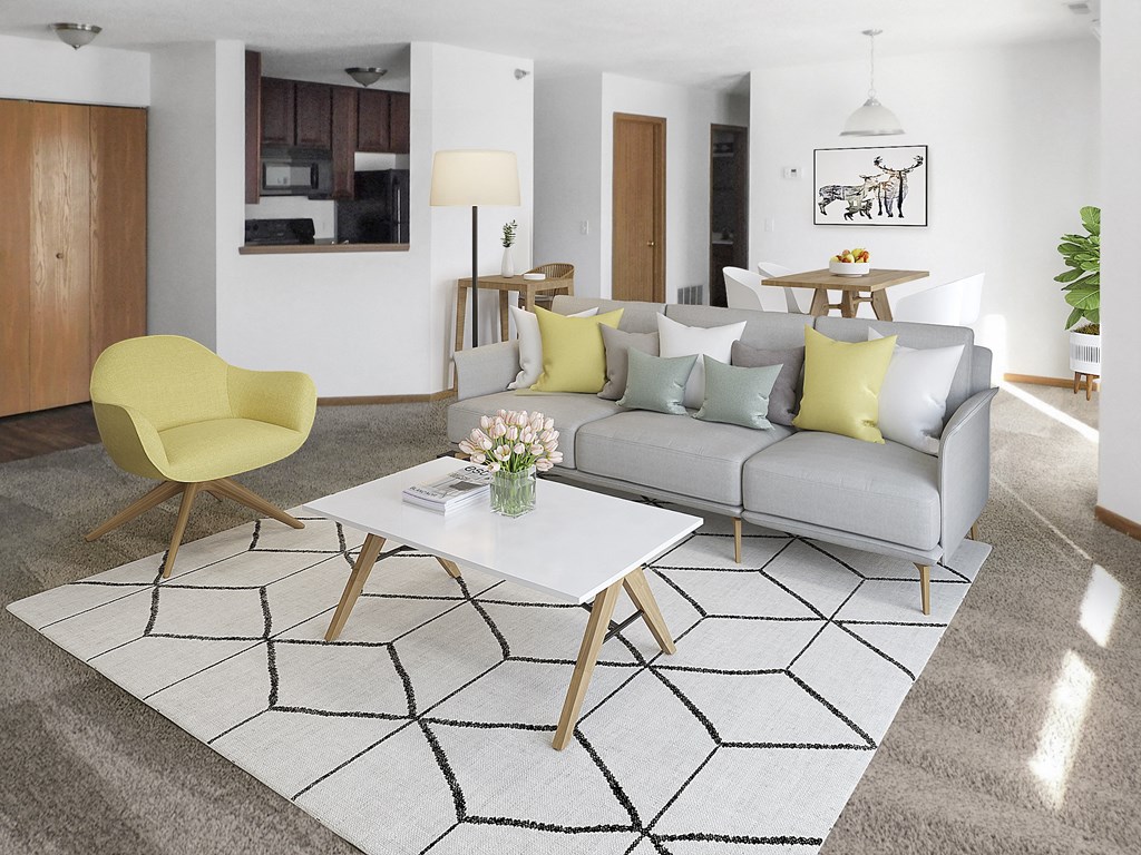 Open kitchen in spacious 3 bedroom Coon Rapids apartments