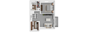 a 3d rendering of a bedroom and living room floor plan