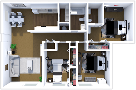 3 bedroom 2 bathroom floor plan at mesa gardens