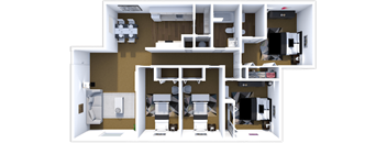 4 bedroom two bathroom floor plan at mesa gardens