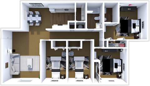 4 bedroom two bathroom floor plan at mesa gardens