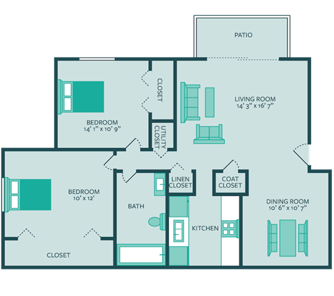 Brookside Floor Plan at Retreat at Mill Creek Apartments