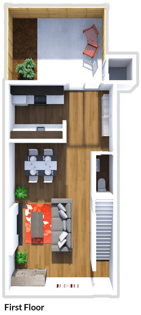 2 bedroom 1.5 bath Cardinal Floor Plan at MeadowLark Apartments  First Floor