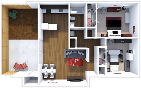 2 bedroom 1 bath Heron floor plan at Meadow Lark Apartments