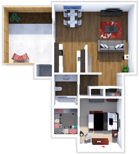 1 bedroom 1 bath Oriole floor plan at Meadow Lark Apartments