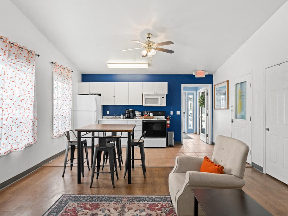 eating are and kitchen area in the clubhouse