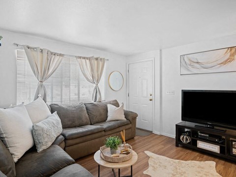 living space with large window 