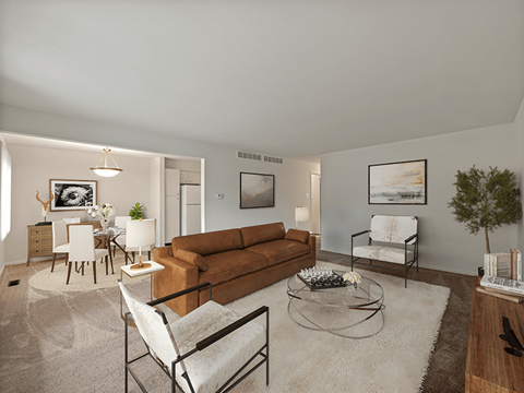 Connected living and dining room at miller west apartments