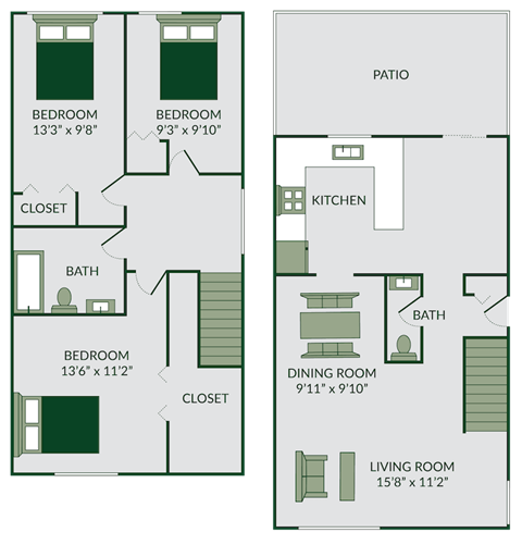 a floor plan of a house with two different floors