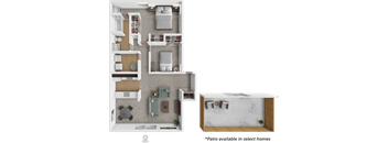 A floor plan of a house with a note that a patio is available in select homes.