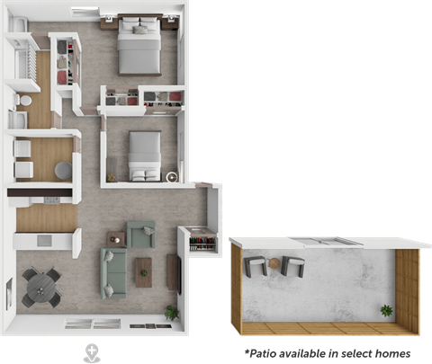A floor plan of a house with a note that a patio is available in select homes.