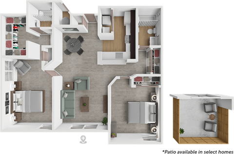 A floor plan of a home with a kitchen, living room, and bathroom.